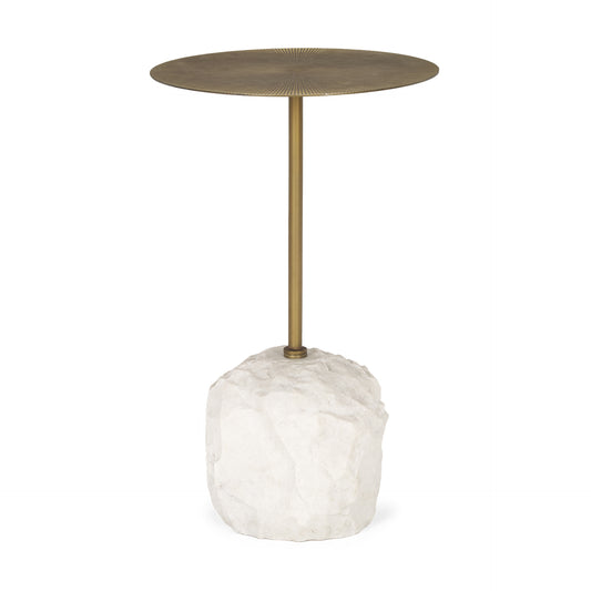 Rini Gold Metal and White Marble Accent Table