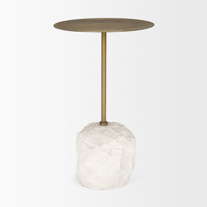 Rini Gold Metal and White Marble Accent Table