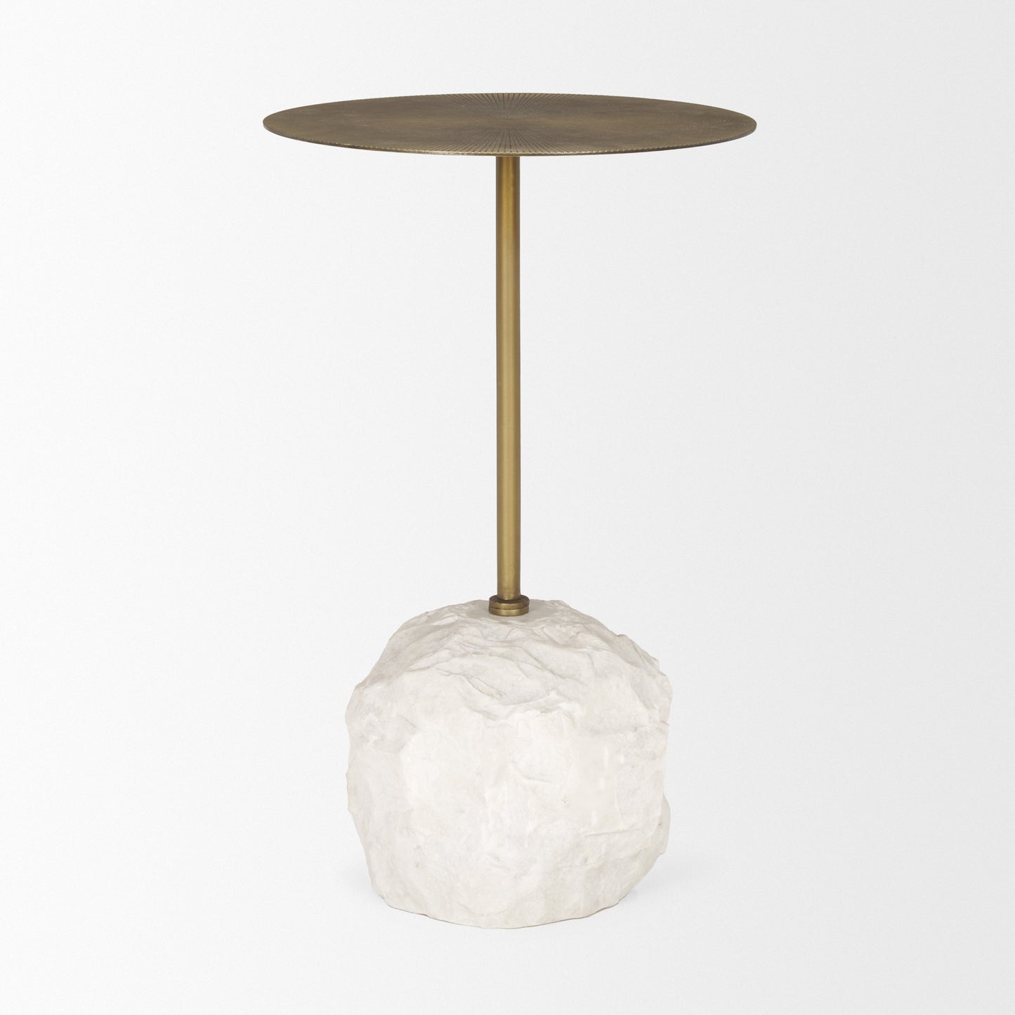 Rini Gold Metal and White Marble Accent Table
