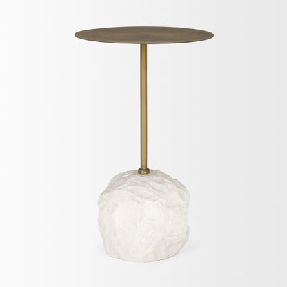 Rini Gold Metal and White Marble Accent Table