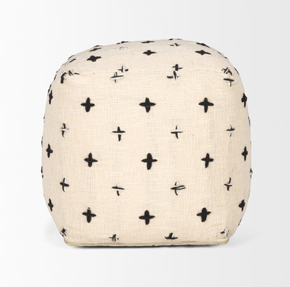 Saanvi Wool w/ Cream and Black Stitched Cross Patterned Pouf