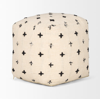 Saanvi Wool w/ Cream and Black Stitched Cross Patterned Pouf