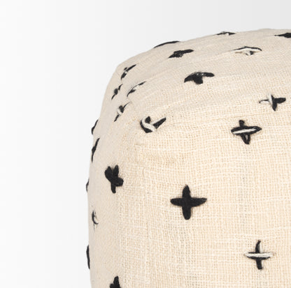 Saanvi Wool w/ Cream and Black Stitched Cross Patterned Pouf