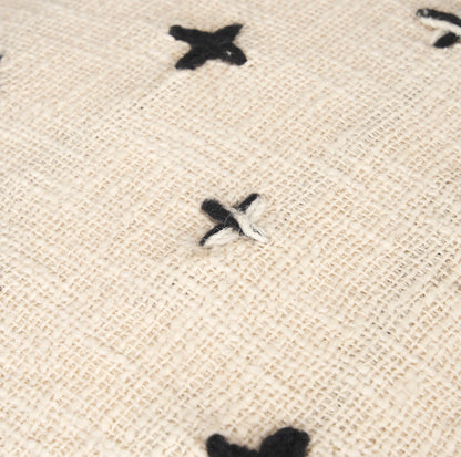 Saanvi Wool w/ Cream and Black Stitched Cross Patterned Pouf