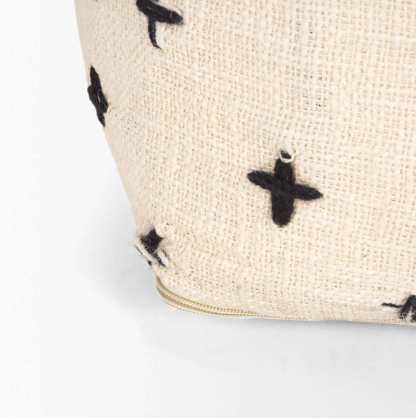 Saanvi Wool w/ Cream and Black Stitched Cross Patterned Pouf