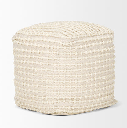 Sakaye Beige w/ Cream Stitched Patterned Pouf