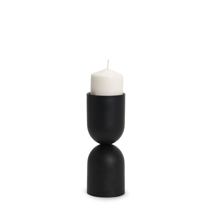 Qamra Short Black Metal Pillar Candle Holder