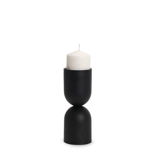 Qamra Short Black Metal Pillar Candle Holder