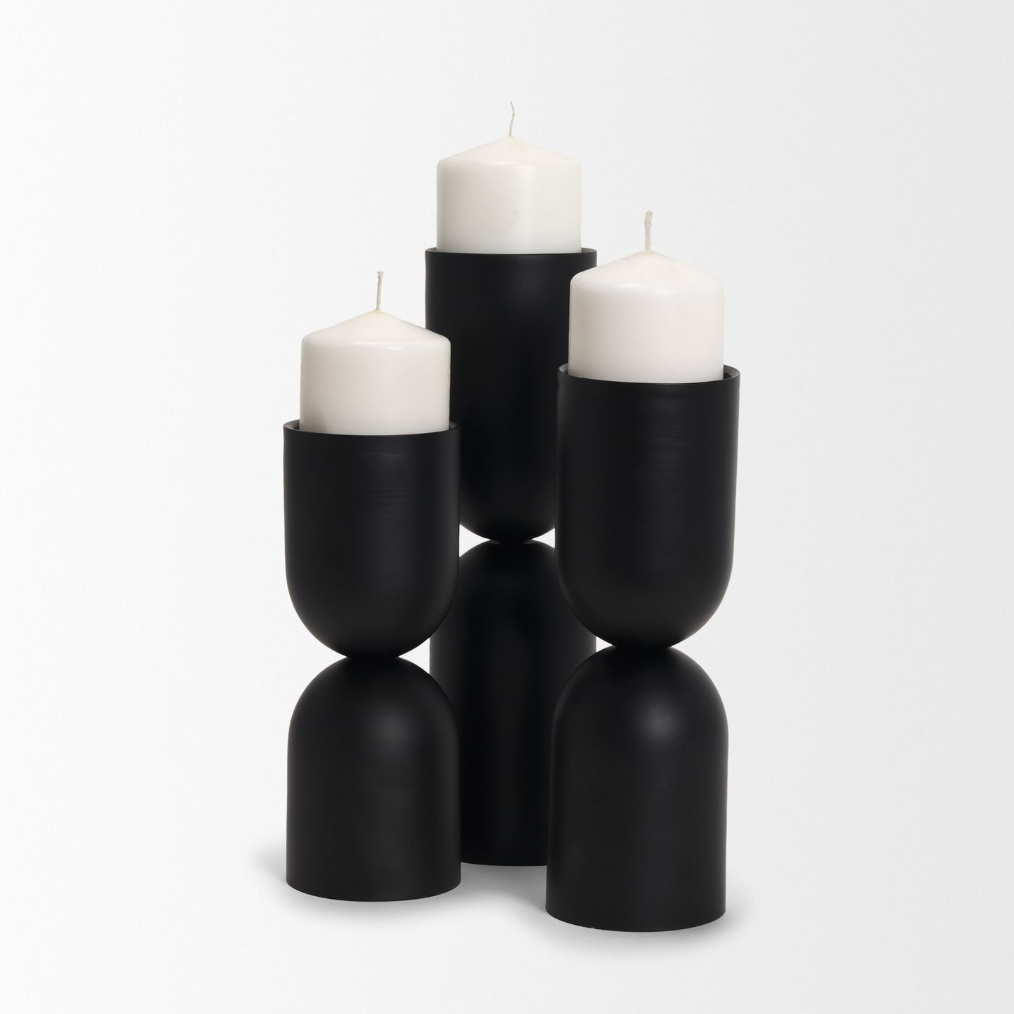Qamra Short Black Metal Pillar Candle Holder