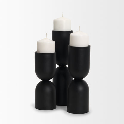 Qamra Short Black Metal Pillar Candle Holder