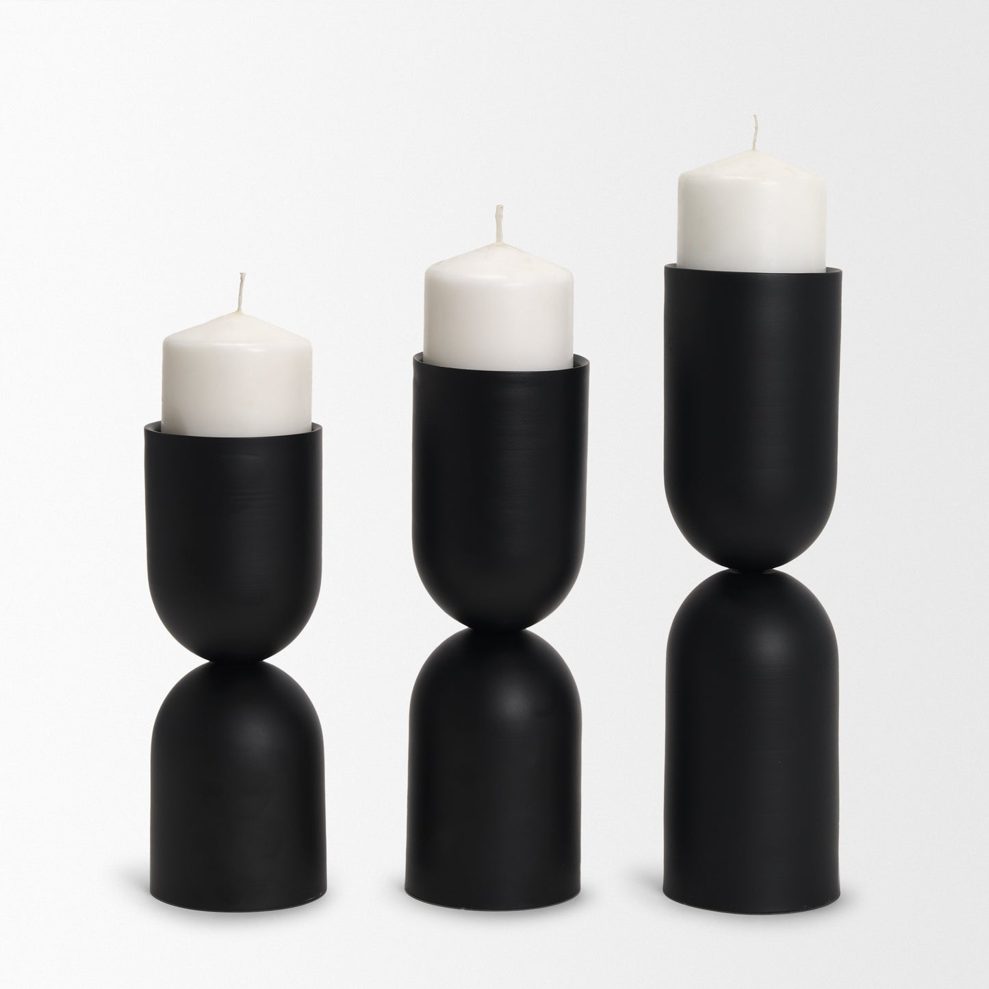 Qamra Short Black Metal Pillar Candle Holder