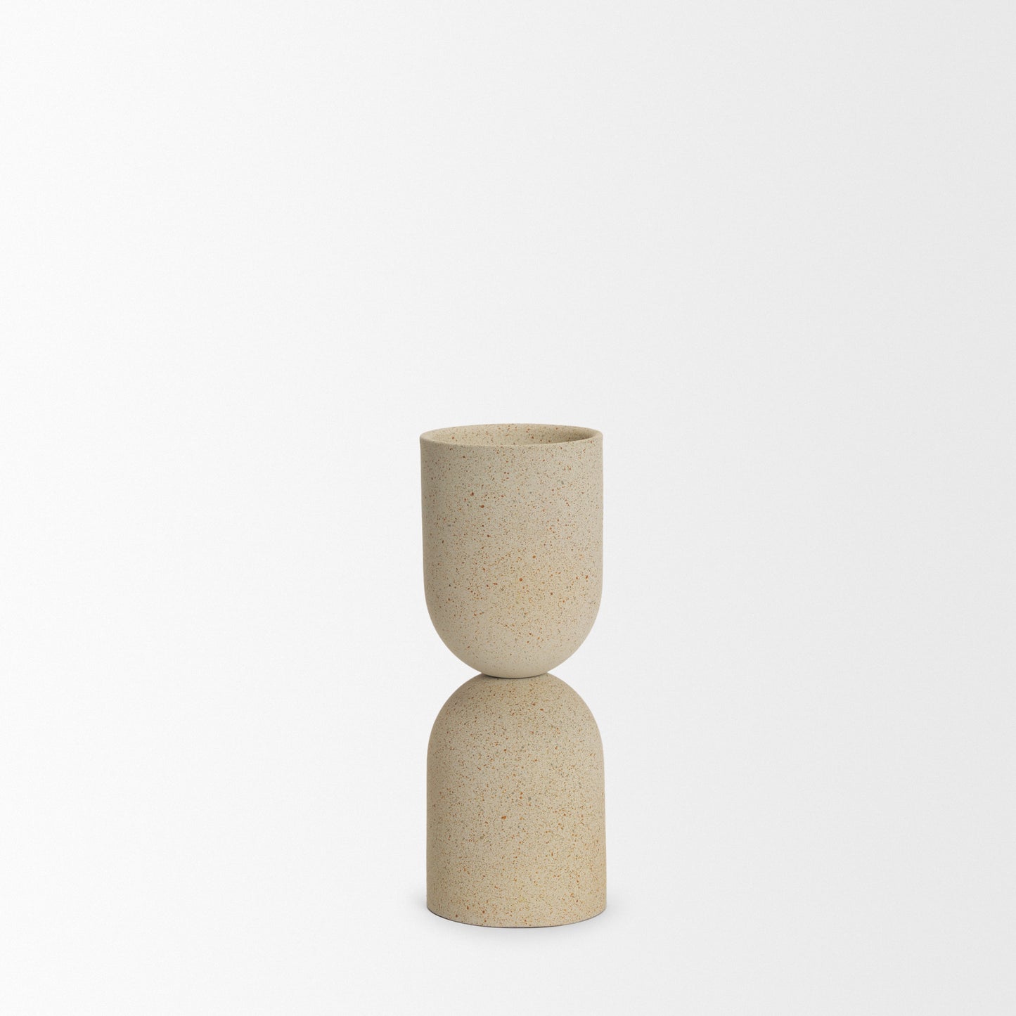 Qamra Short Beige Textured Metal Pillar Candle Holder