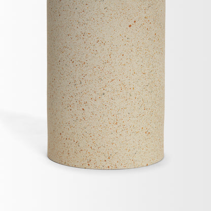 Qamra Short Beige Textured Metal Pillar Candle Holder