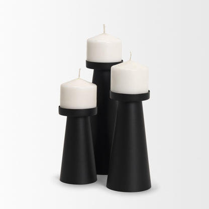 Quadir Short Matte Black Metal Candle Holder