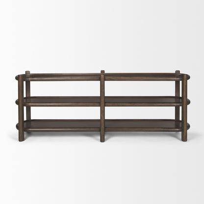 Romi Dark Brown Wood w/ 3 Shelves Oval Console Table
