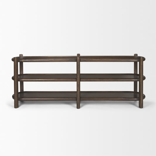 Romi Dark Brown Wood w/ 3 Shelves Oval Console Table