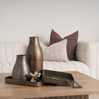 Varun Square Antiqued Brass Metal Tray (Set of 2)