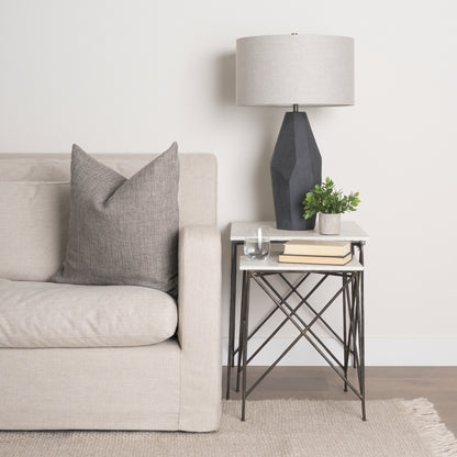 Lorlei 20.0L x 20.0W x 23.8H White Marble Top W/ Gray Iron Legs End and Side Table