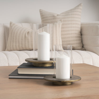 Vivian Gold Metal and Glass Hurricane Candle Holder (Set of 2)