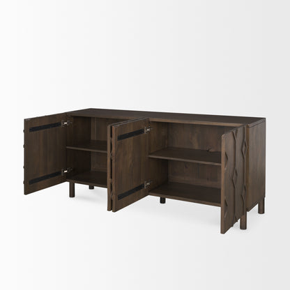Heera Dark Brown Diamond Motif w/ Shelf Sideboard