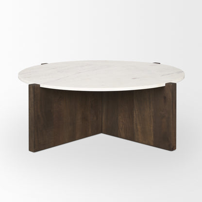 Bianca Dark Brown Wood w/ Marble Round Top Coffee Table
