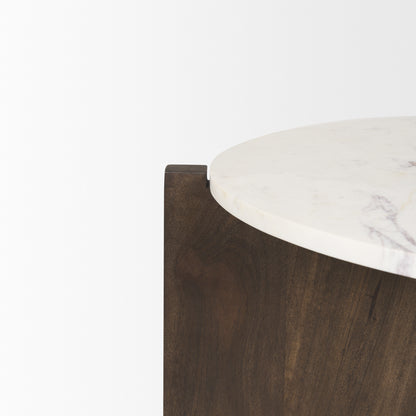 Bianca Dark Brown Wood w/ Marble Round Top Coffee Table