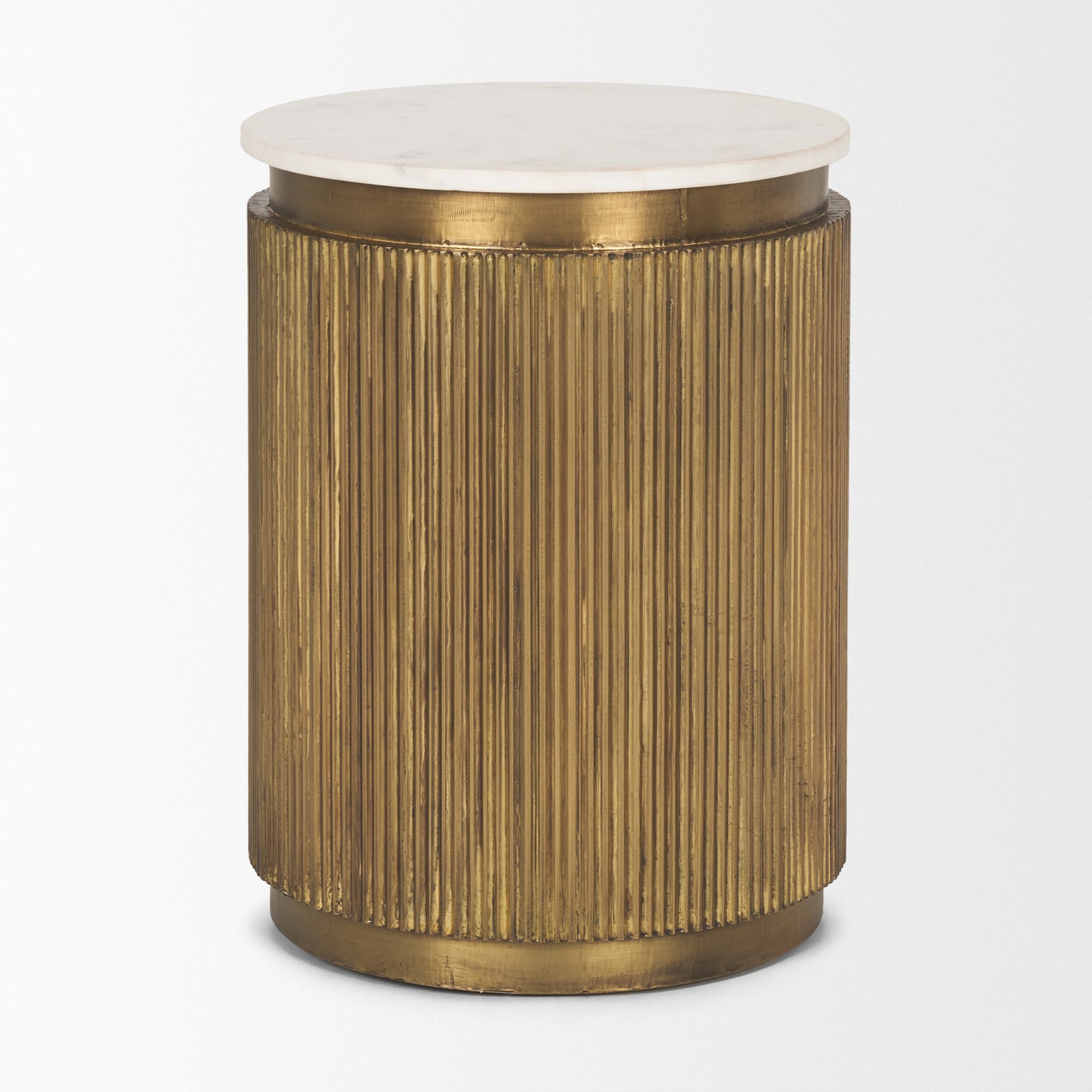 Satima White Marble w/ Gold Metal Round Fluted Accent Table