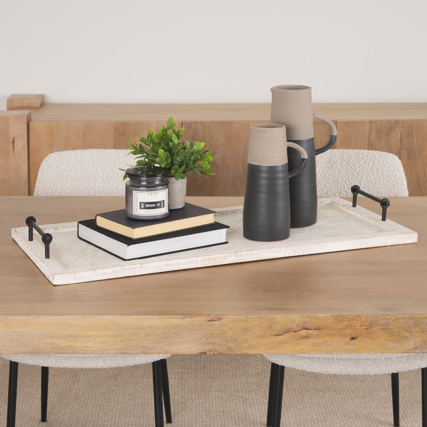 Alfred 35L x 16W Natural Wooden Herringbone Rectangular Tray