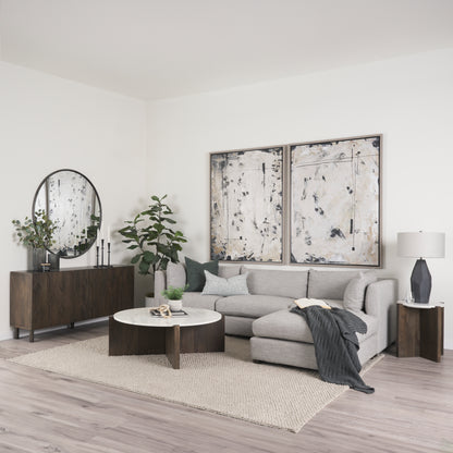 Bianca Dark Brown Wood w/ Marble Round Top Coffee Table