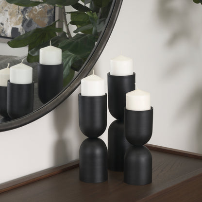 Qamra Short Black Metal Pillar Candle Holder