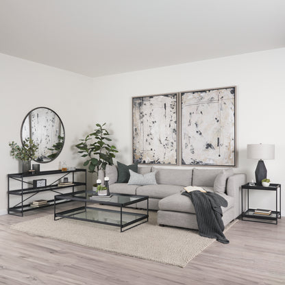 Trey 56"L x 32"W x 17"H Black Metal W/Glass Coffee Table