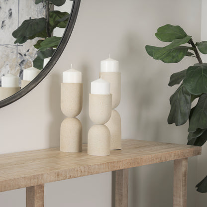 Qamra Medium Beige Textured Metal Pillar Candle Holder Candle Holder