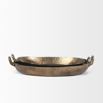 Pama Hammered Gold Metal Decorative Trays (Set of 2)