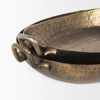 Pama Hammered Gold Metal Decorative Trays (Set of 2)