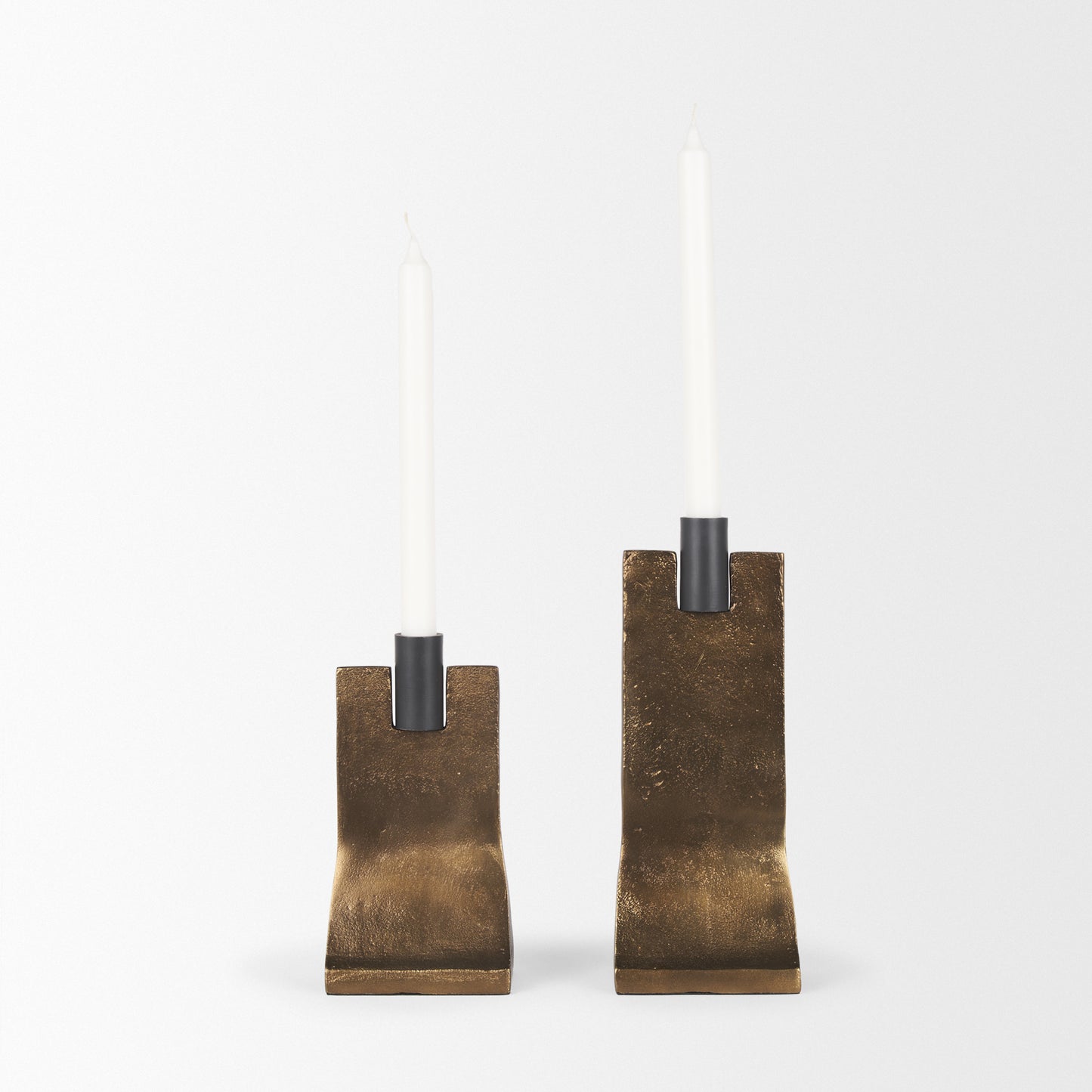 Polli Antiqued Gold w/ Matte Black Metal Taper Candleholders (Set of 2)
