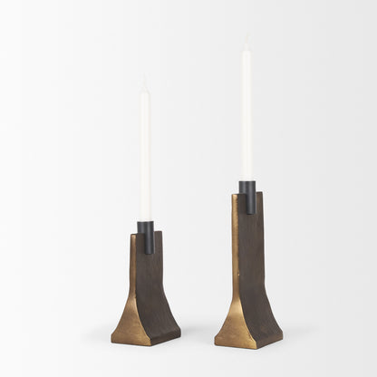 Polli Antiqued Gold w/ Matte Black Metal Taper Candleholders (Set of 2)