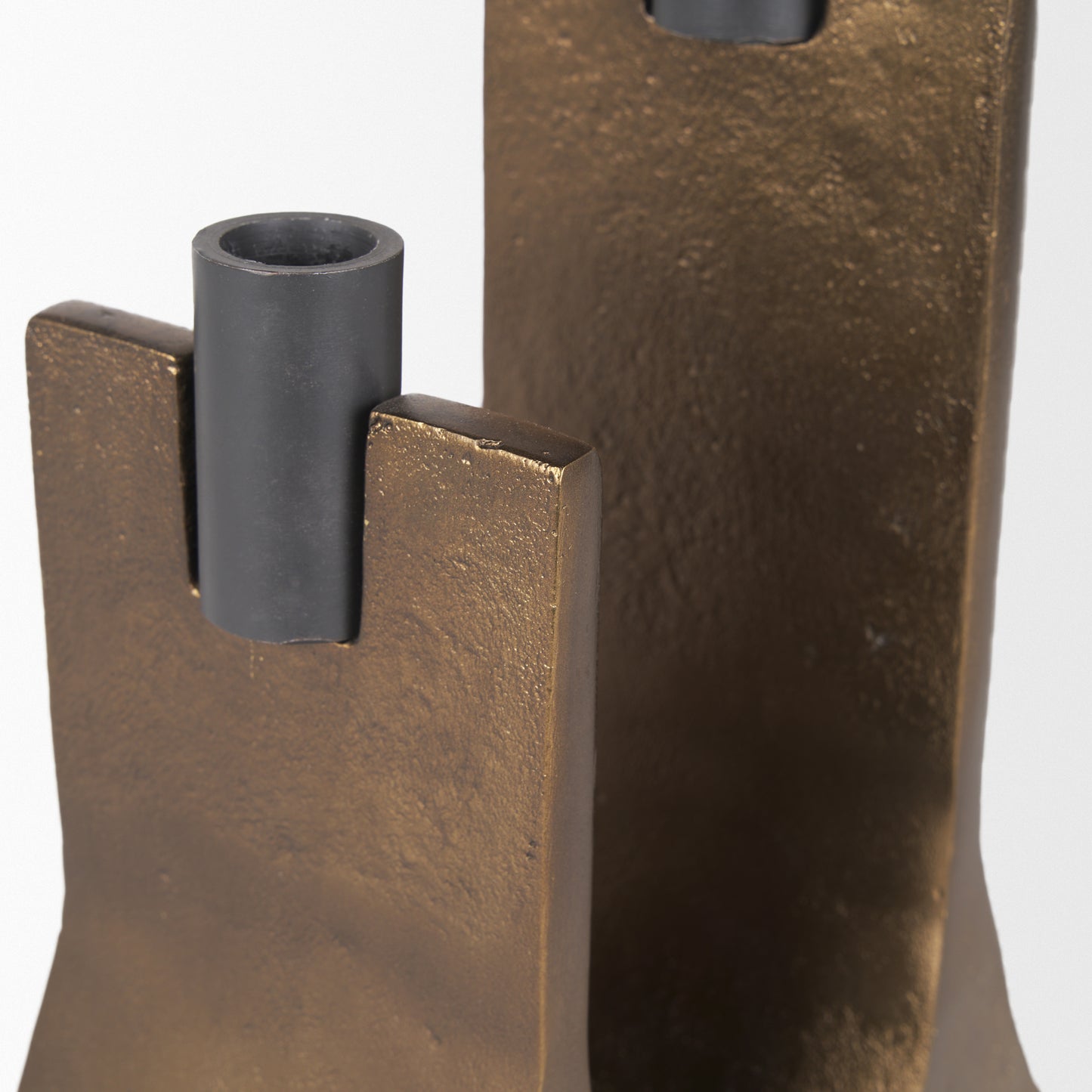 Polli Antiqued Gold w/ Matte Black Metal Taper Candleholders (Set of 2)