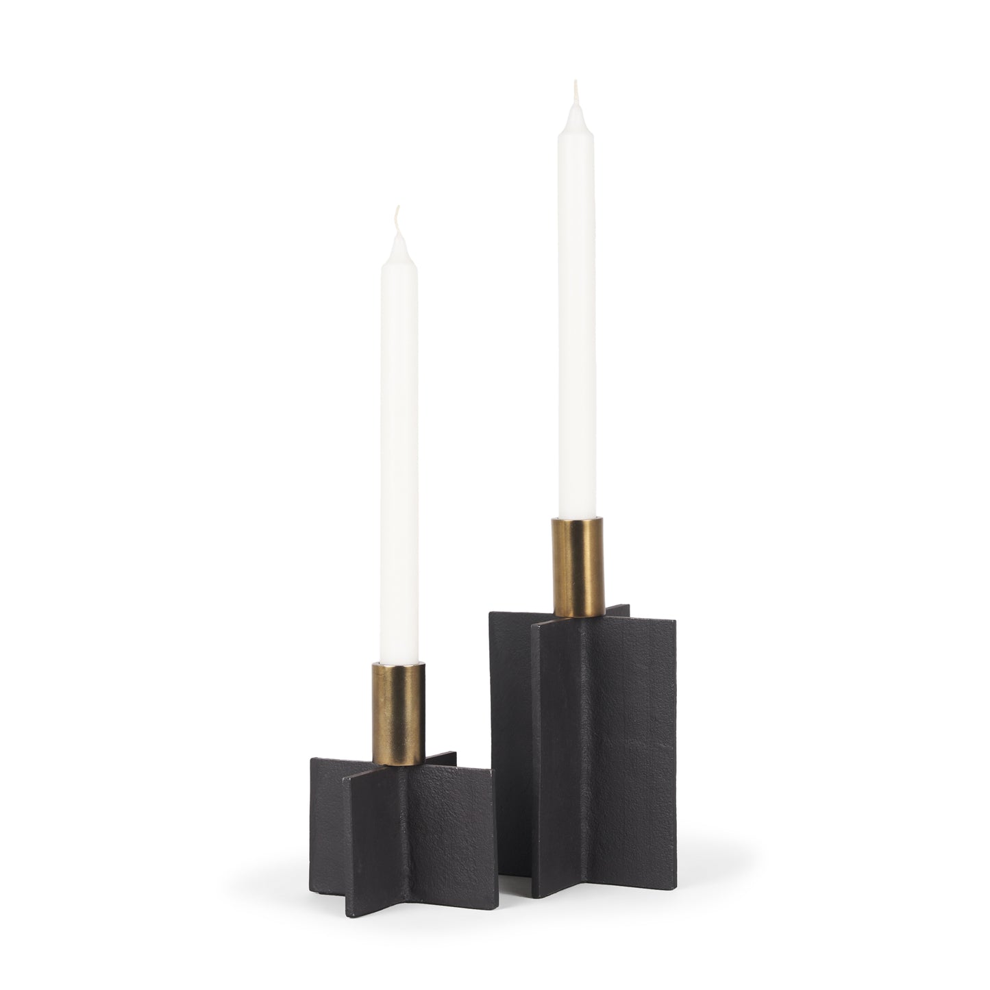 Pia Matte Black w/ Brushed Gold Metal Taper Candleholder (Set of 2)