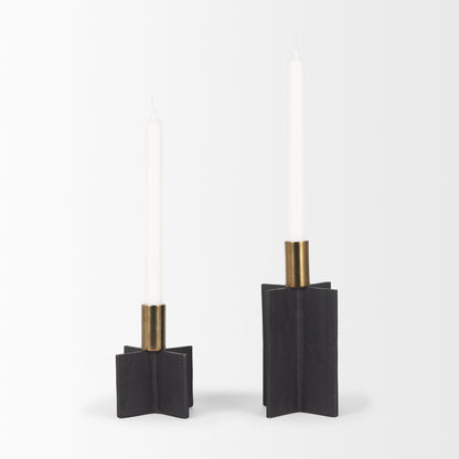 Pia Matte Black w/ Brushed Gold Metal Taper Candleholder (Set of 2)