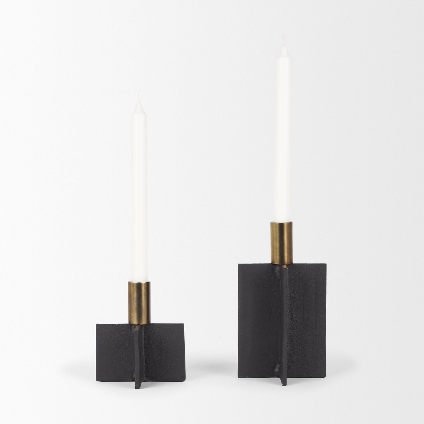 Pia Matte Black w/ Brushed Gold Metal Taper Candleholder (Set of 2)