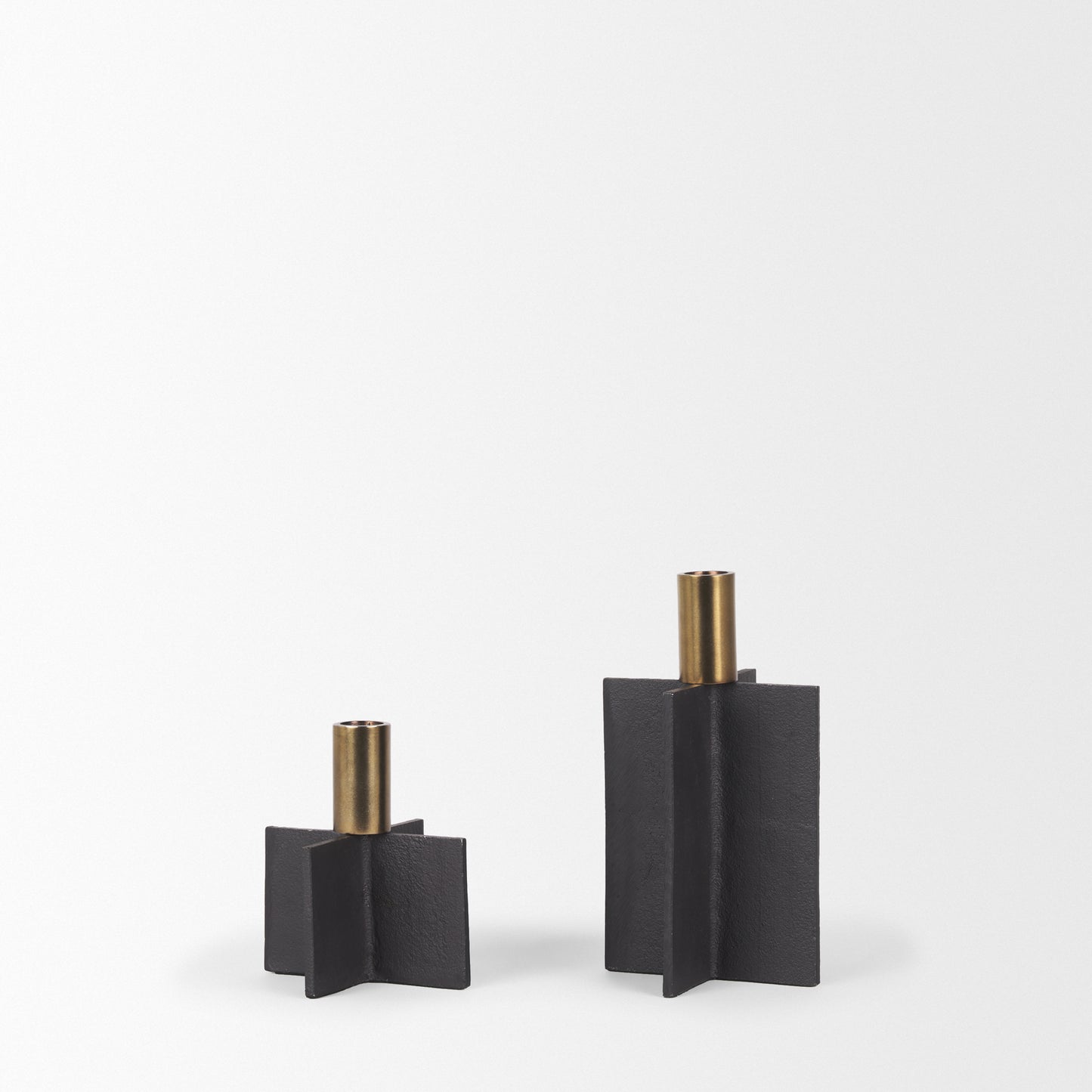 Pia Matte Black w/ Brushed Gold Metal Taper Candleholder (Set of 2)