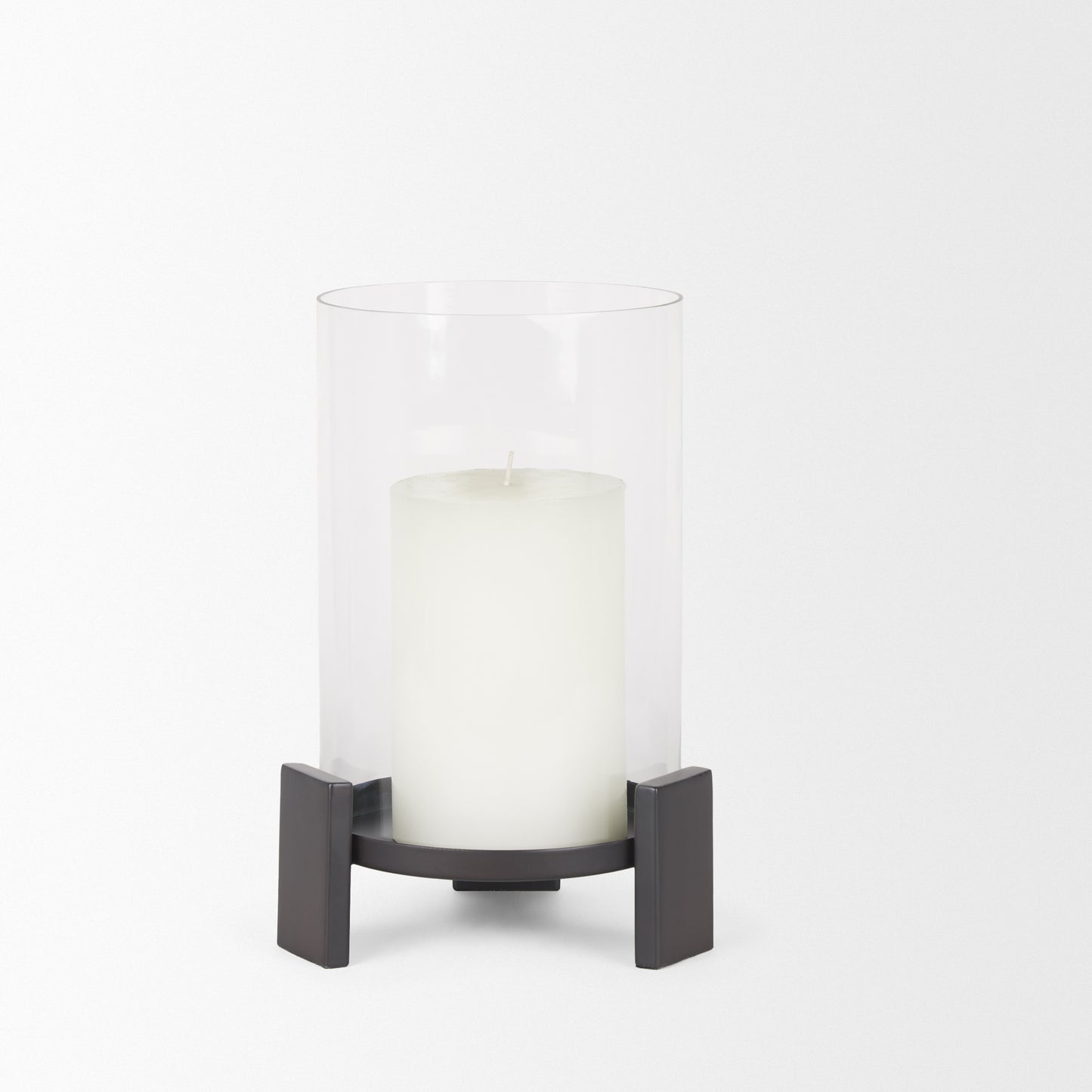 Price Small Matte Black Metal w/ Glass Hurricane Candle Holder