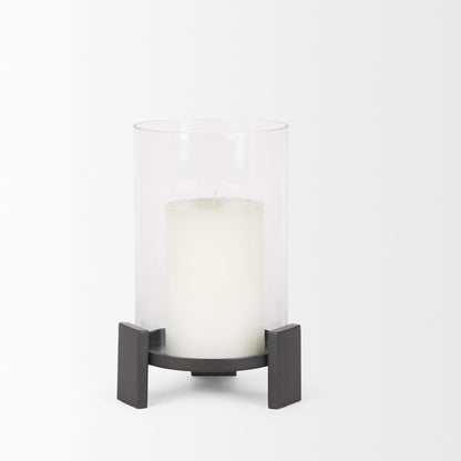 Price Small Matte Black Metal w/ Glass Hurricane Candle Holder