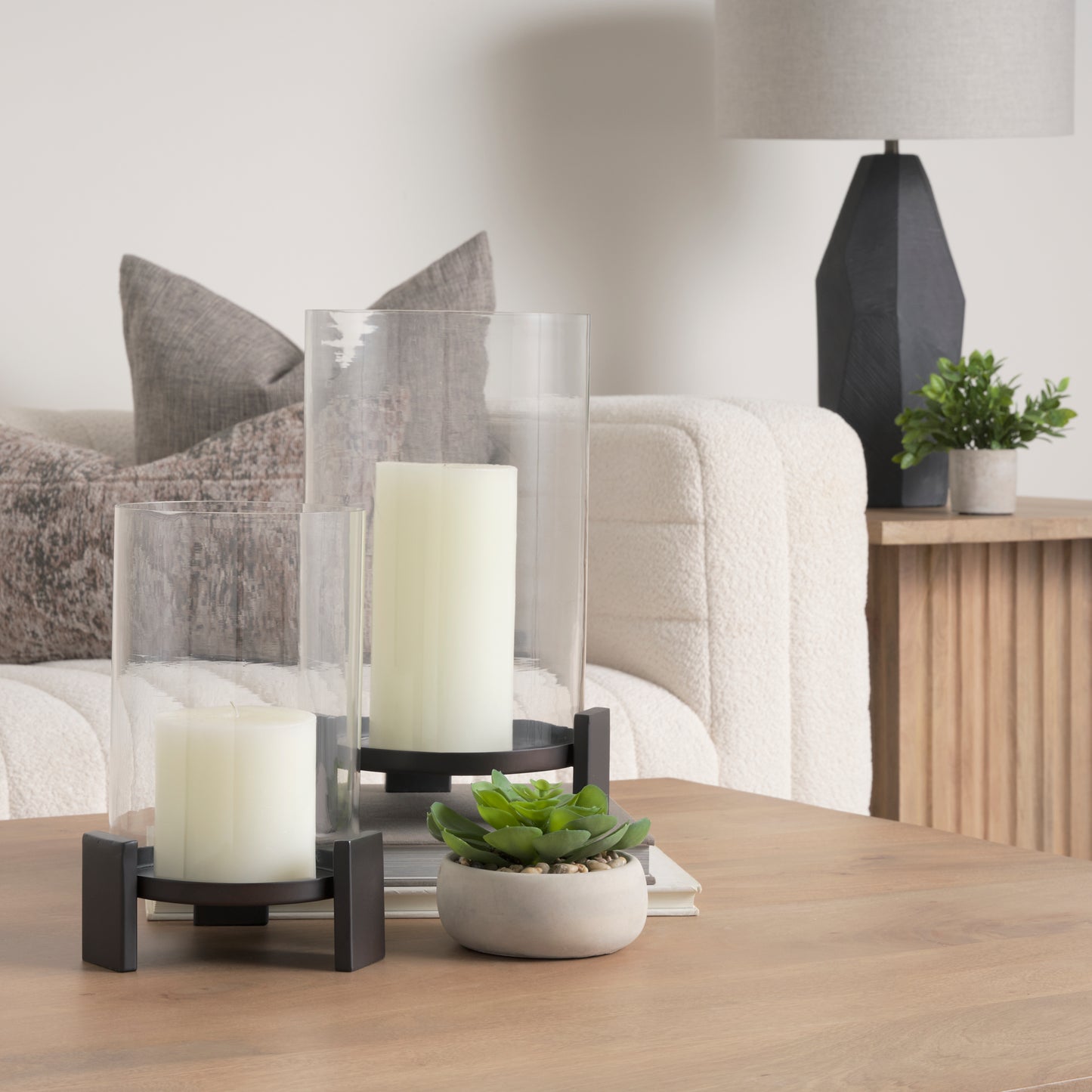 Price Small Matte Black Metal w/ Glass Hurricane Candle Holder