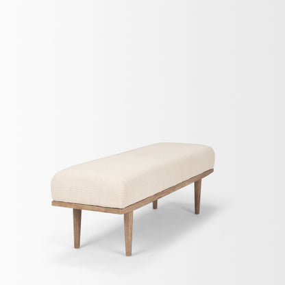 Shae Brown Wood w/ Oatmeal Fabric Bench