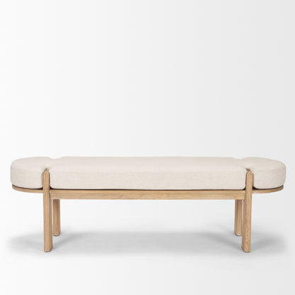 Sohan Light Brown Elm Wood w/ Oatmeal Fabric Bench