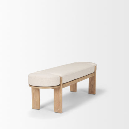 Sohan Light Brown Elm Wood w/ Oatmeal Fabric Bench