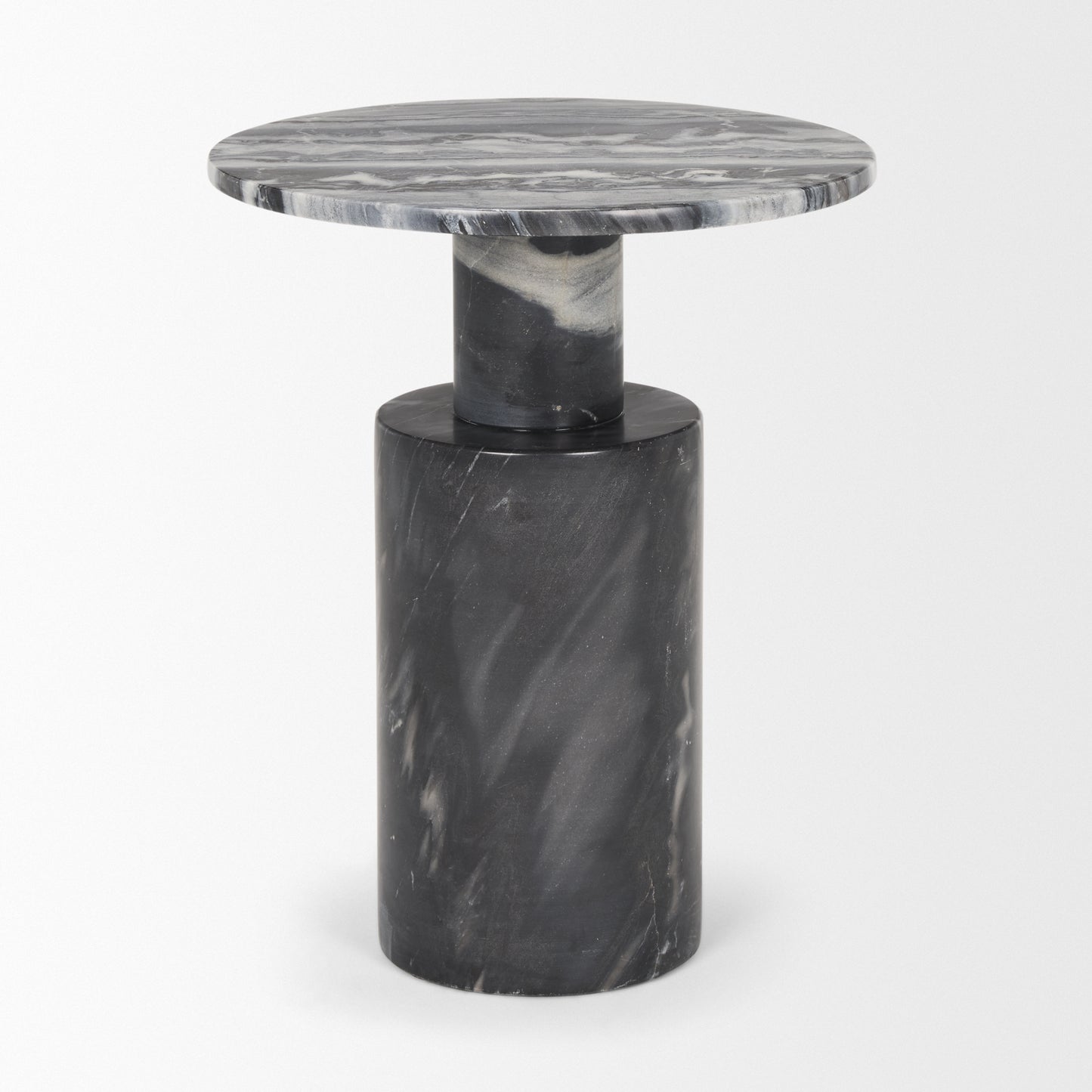 Taite Solid Dark Gray Marble Pedestal Accent Table