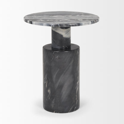 Taite Solid Dark Gray Marble Pedestal Accent Table