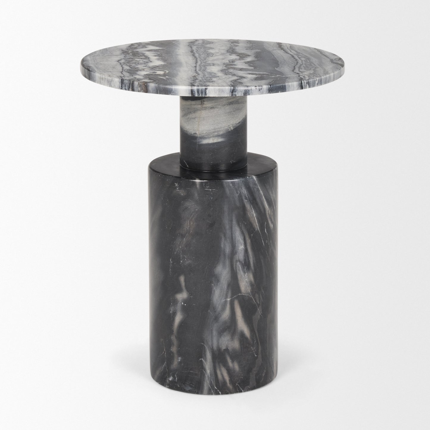 Taite Solid Dark Gray Marble Pedestal Accent Table